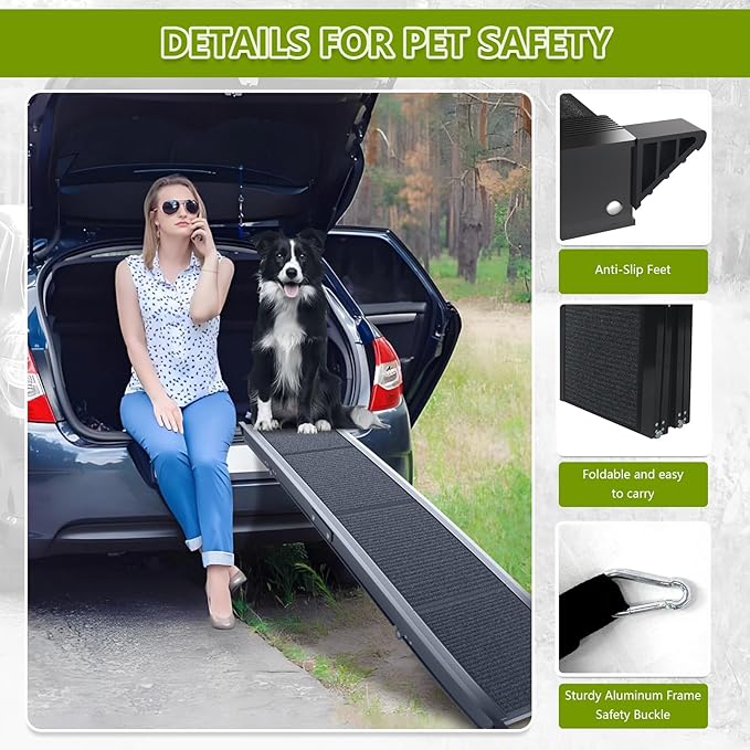 Dog Ramp for Cars SUV Truck-17.3x71in Heavy Duty Foldable Wide Outdoor Pet Stairs with Non-Slip Surface Portable Folding Design for Large Dogs Up to 250lbs (71" L x 17.3" W)