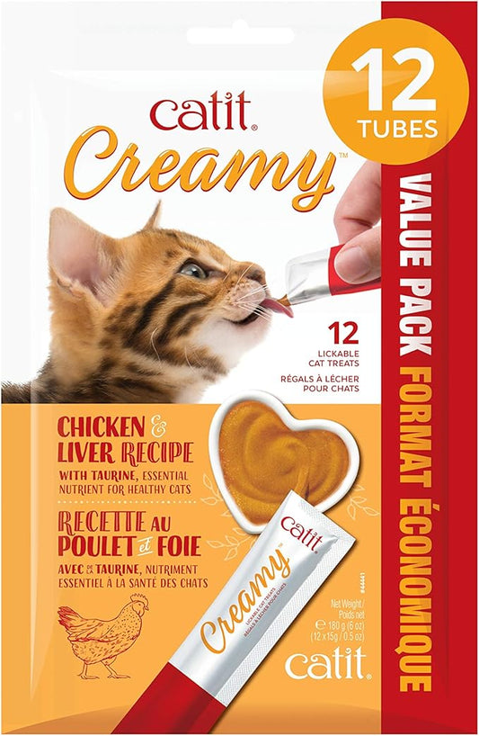 Catit Creamy Lickable Cat Treat, Healthy Cat Treat, Chicken & Liver, 12 Pack