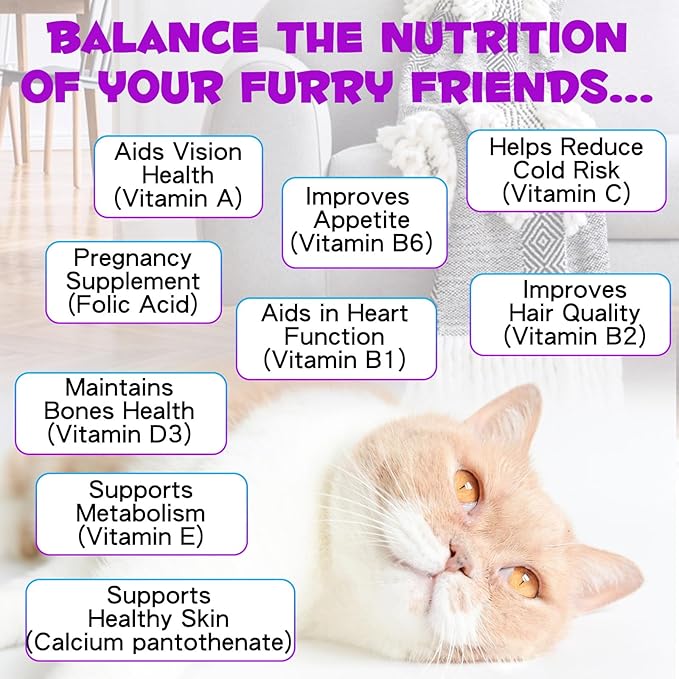 15-in-1 Multivitamin Drops for Cats - Immune Support, Skin & Coat Health, Digestion, Joint Care - with Vitamins A, B, C, D, E - Liquid Supplement for All Life Stages, 2 fl.oz/60ml, 2 Pack