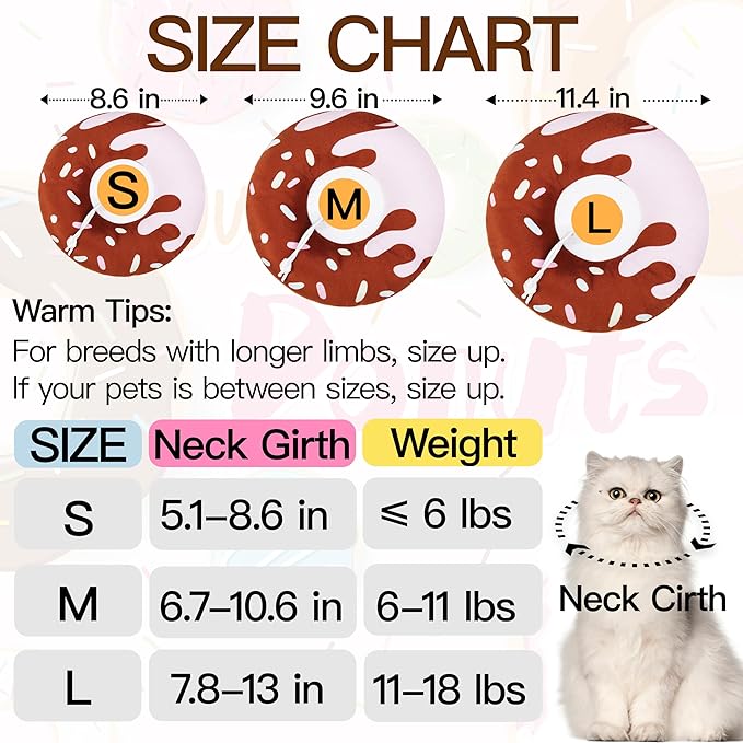 Cat Cone Collar Soft, Cute Cat Donut Collar After Surgery, Adjustable Kitten Recovery Cones to Stop Licking, Lightweight Neck Elizabethan Collars for Cats Kittens (Chocolate, Small)