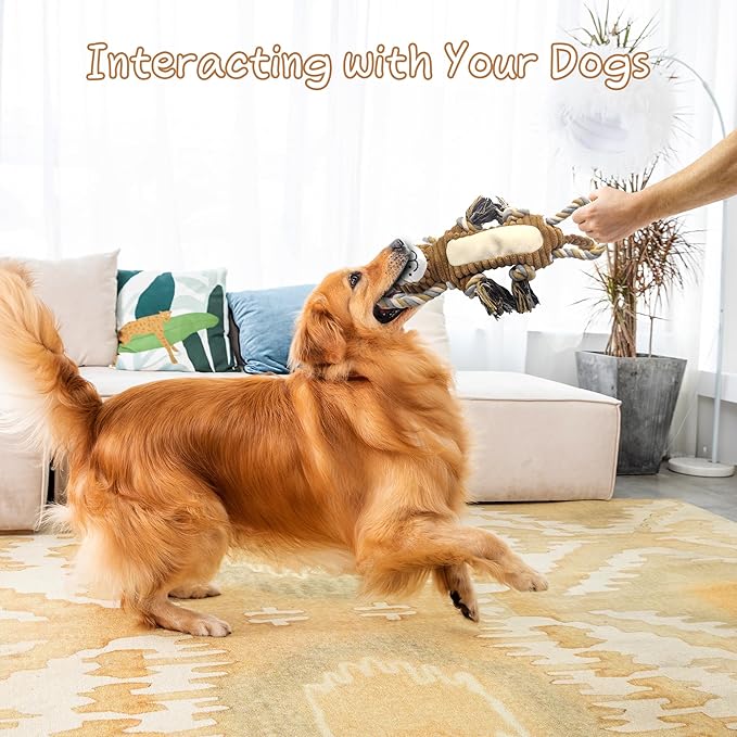 Squeaky Dog Toys, Interactive Tug of War Puppy Toys, Funny Plush Dog Chew Toys, Stuffed Dog Toys for Small,Medium and Large Dogs - Lion