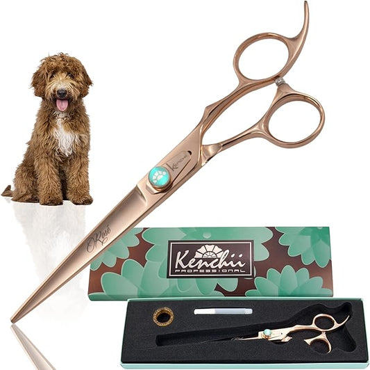 Kenchii Rose Dog Grooming Scissors, 7 Inch Straight Shears, Dog Scissors for Grooming, Ergonomic Design for Comfort and Precision, Heavy Duty, Durable and Sharp