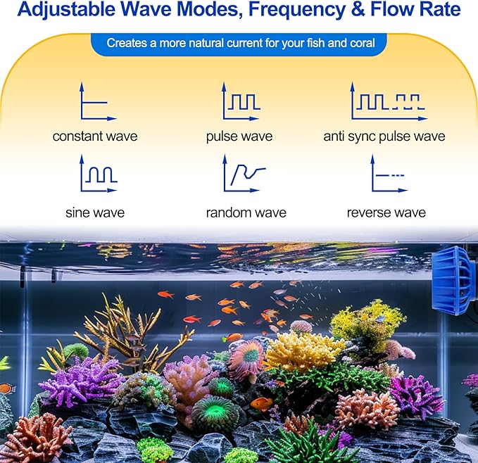 hygger Freshwater Saltwater Aquarium Wave Maker with Controller, Adjustable Flow Magnetic DC 24V Powerhead Circulation Pump 6 Wave Modes for 75-220 Gallon Coral Reef Tank 3400gph