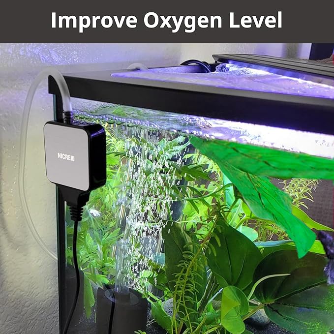 NICREW Nano Silent Aquarium Air Pump Black, Aquarium Aerator with Accessories for Up to 10 Gallon Fish Tank, Super Quiet, 0.3 L/min, 1.5 Watts