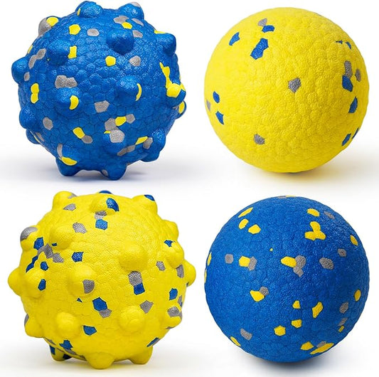 Dog Tennis Balls for Aggressive Chewers, Indestructible Durable Bouncy Interactive Toy for Dogs Fetch Game Lightweight Floating Outdoor Training(Yellow+Blue Mixed Large)