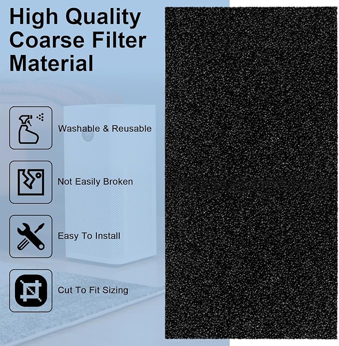 Air Filter Foam Sheet Material, 24" x 12" x 3/8" 30 PPI Filter Foam Sheet, Reusable Air Filter for Cutting and Fitting Purifier, Aquarium, Fish Tank, Air Conditioner