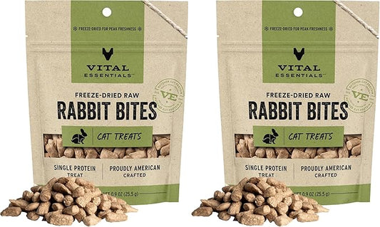 Vital Essentials Freeze Dried Raw Cat Treats, Rabbit Bites, 0.9 oz (Pack of 2)