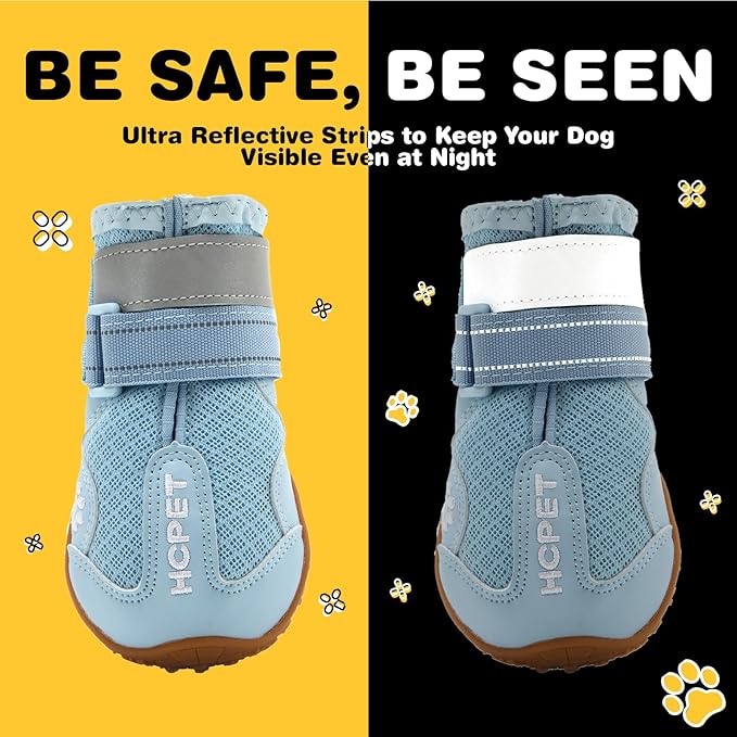 Hcpet Dog Shoes, Dog Boots for Large Dogs, Breathable Dog Booties Paw Protector for Summer Hot Pavement, Winter Snowy Day, Outdoor Walking, Indoor Hardfloors Anti Slip Sole Blue Size 8
