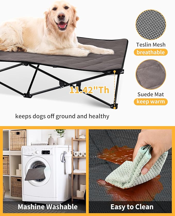KingCamp Elevated Dog Bed for XL Dogs, Outdoor Raised Cooling Pet Cot Bed with Washable Breathable Mesh & No-Slip Feet Perfect for Camping, Backyard, Indoor Use (X-Large, Black)