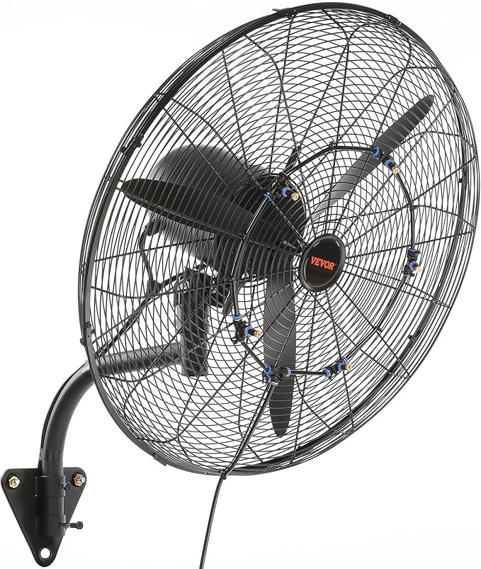 VEVOR 24 Inch 3-Speed 7000 CFM Black Waterproof Wall Mount Oscillating Fan