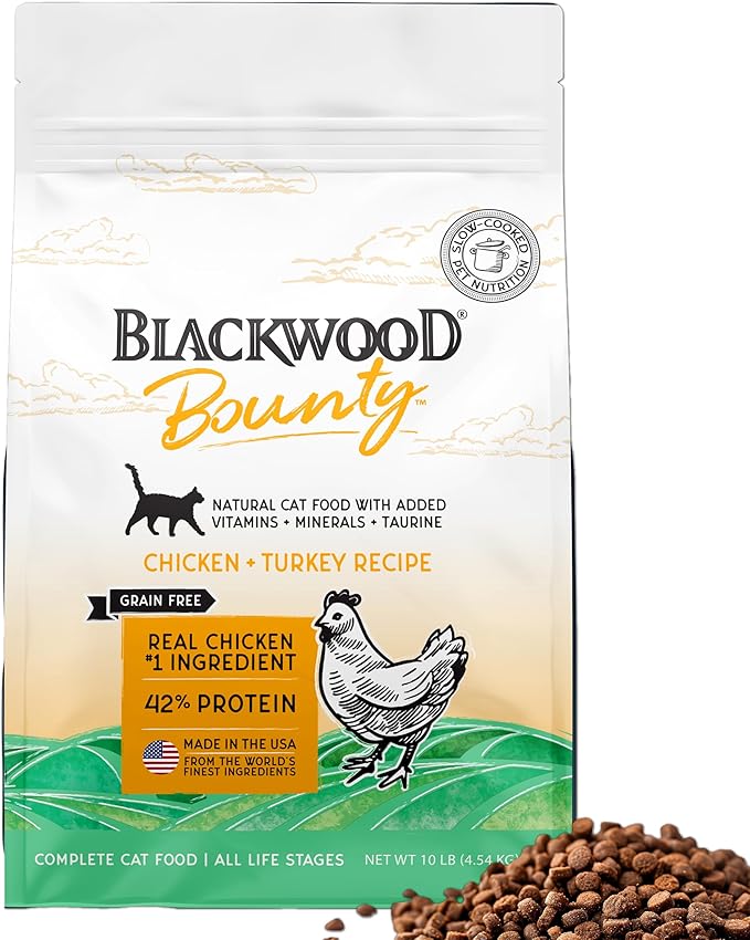 Blackwood Bounty Dry Cat Food, Chicken & Turkey Recipe for All Life Stages, 10 Pound Bag, High Protein, Grain Free