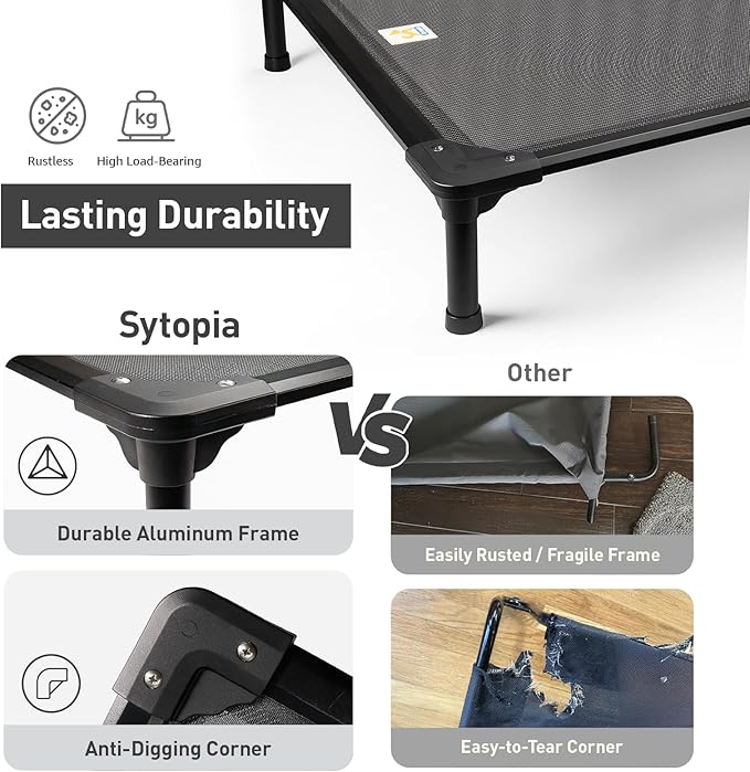 Sytopia 42'' Outdoor Elevated Dog Bed for Large Dogs, Chew-Proof Pet Camping Raised Cot with Breathable Mesh - Durable Frame, Cooling Hammock Bed, Non-Slip Feet, Waterproof, Easy Clean