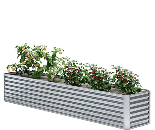 EKX 8x2x2FT Galvanized Raised Garden Bed, Raised Garden Bed Kit-Metal Planter Box Outdoor,Planting for Vegetables, Fruits,Herbs, Flowers-Slive