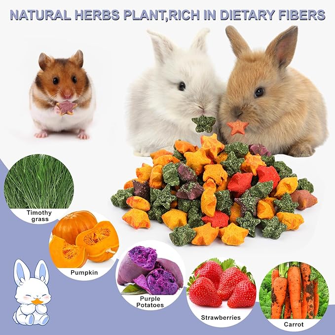 Rabbit Treats, Healthy Bunny Treats Natural Mini Star Shaped Snacks Treats for Pet Rabbits and Small Animals Molar Toys Guinea Pig Hamster Chinchilla Gerbil