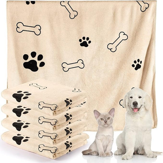 Chumia 4 Pcs Dog Towels for Drying Dog Puppy Bulk Microfiber Absorbent Paw Towel Pet Bathing Supplies Quick Drying for Medium Cats Pets Shower(24 x 40 Inch,Light Brown)