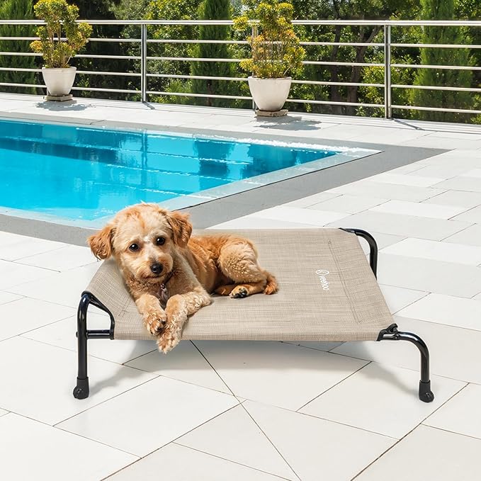 Veehoo Original Elevated Dog Bed - Outdoor Raised Cot for Small Dogs, One-Sided Raised Headboard Cooling Pet Sleeping Training Cot, Non-Slip & Breathable, M, CWC2417A