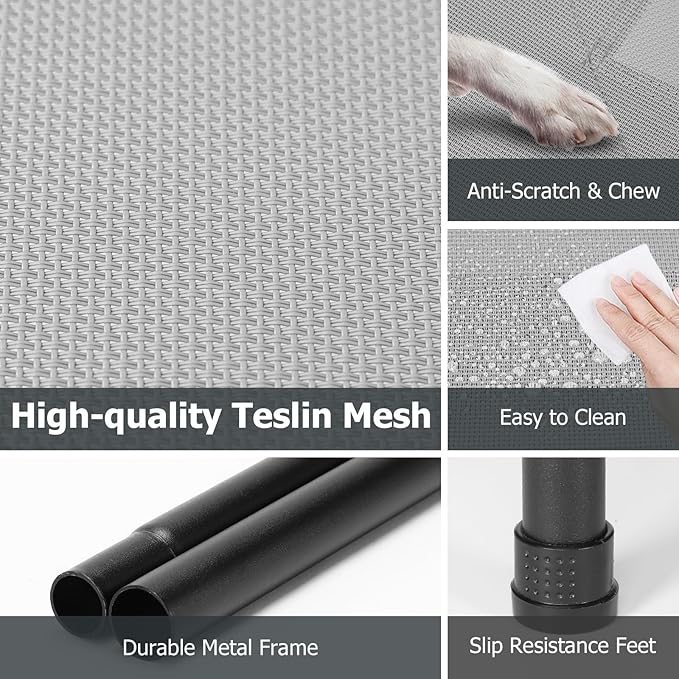 Elevated Dog Bed for Outdoor, Medium Raised Dogs Cot for Training, Cooling Pet Beds with Washable Mesh, Indestructible Lifted Platform for Outside Camping, 35 inch Grey