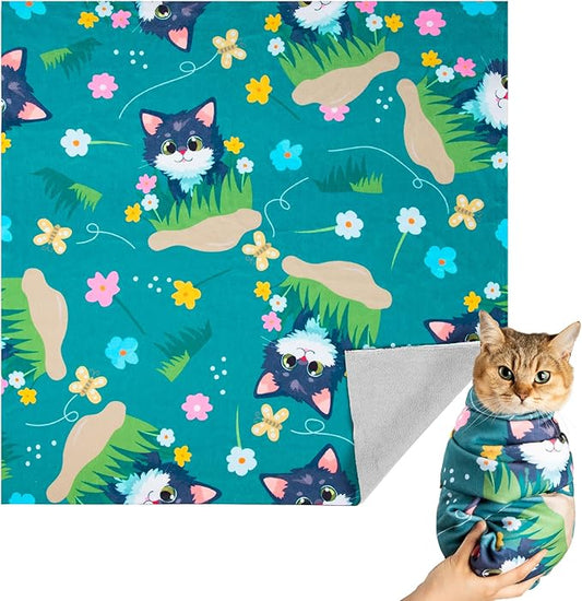 Cat Grooming Wrap, Cat Wrap for Cutting Nails, Self-Adherent Fabric Wrap for Cats, Cat Burrito Wrap Anti-Scratch, Anti-Escape, Multifunctional Swaddle Wrap Pet Tool 27.5×27.5"