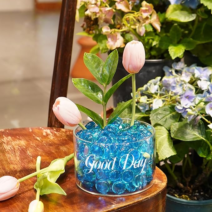 5LB Ocean Blue Flat Glass Marbles for Vases, Gemstone Beads Vase Filler Decorative Glass Pebbles for Fish Tank, DIY Crafts, Aquarium Decor Rocks