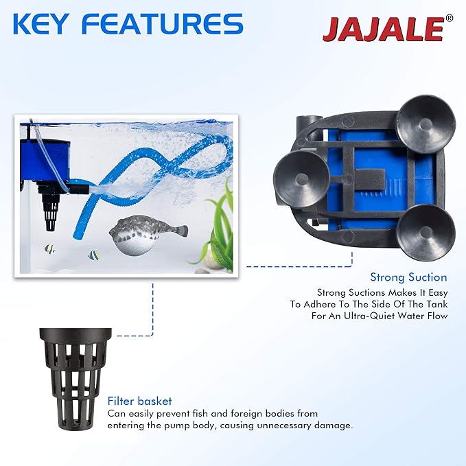 Water Pump 475 GPH Submersible Internal Aquarium Powerhead Water Pump Ultra Quiet for Aquarium,Fish Tank -2 Pack