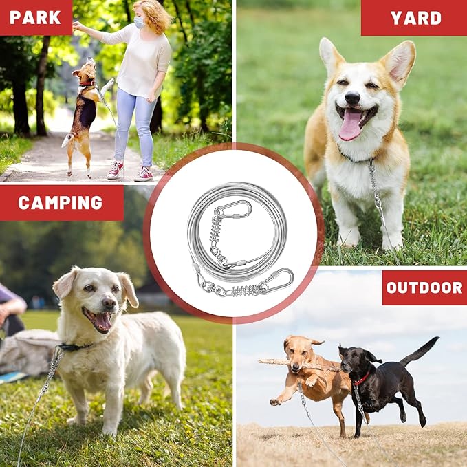 Dog Tie Out Cable - 10/15/20/25/30FT Heavy Duty for Large Dogs Up to 250LBS - Rosy Pink/Blue/Purple/Silver/Red/Green/Yellow