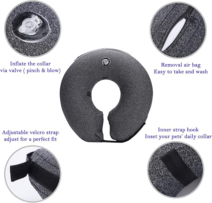 Katoggy Inflatable Cone Collar for Surgery, Soft Adjustable Blow Up Donut E-Collar for Small Medium Large Dogs and Cats