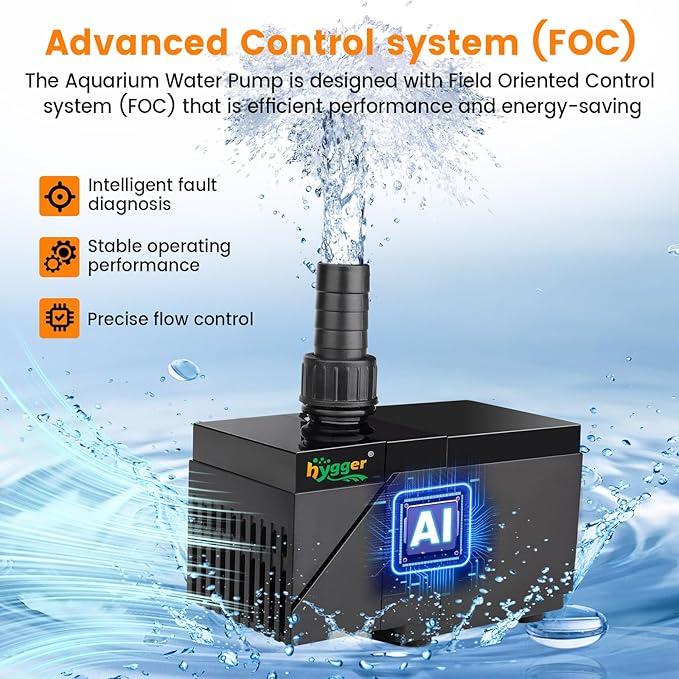 hygger 1450GPH Aquarium Water Pump with Intelligent Controller，DC 24V Ultra Quiet Powerhead, Powerful Return Pump for Fish Tanks, Aquariums, Ponds, Fountains, Sump, Hydroponics(45W, 13.8ft)