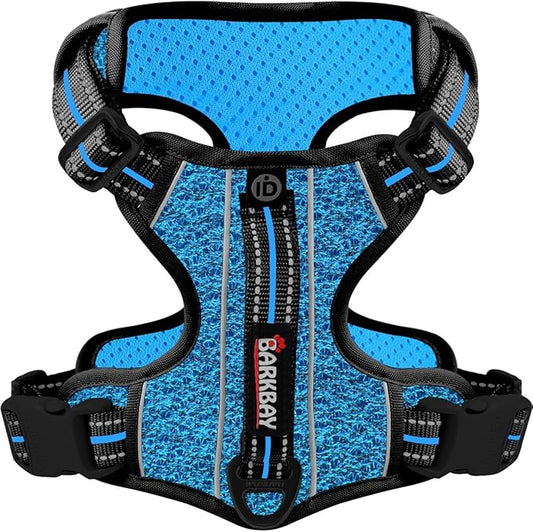 BARKBAY Dog Harness No Pull with ID Tag Pocket - Heavy Duty, Reflective, Easy Control for Large Dogs(Blue/Black,L)