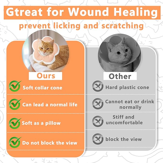 Cat Cone Collar Soft, Waterproof Cats Cones to Stop Licking After Surgery, Adjustable Soft Elizabeth Cats Collars for Wound Healing, Flower Shape Cat Recovery Collar (Pastel Orange, X-Small)
