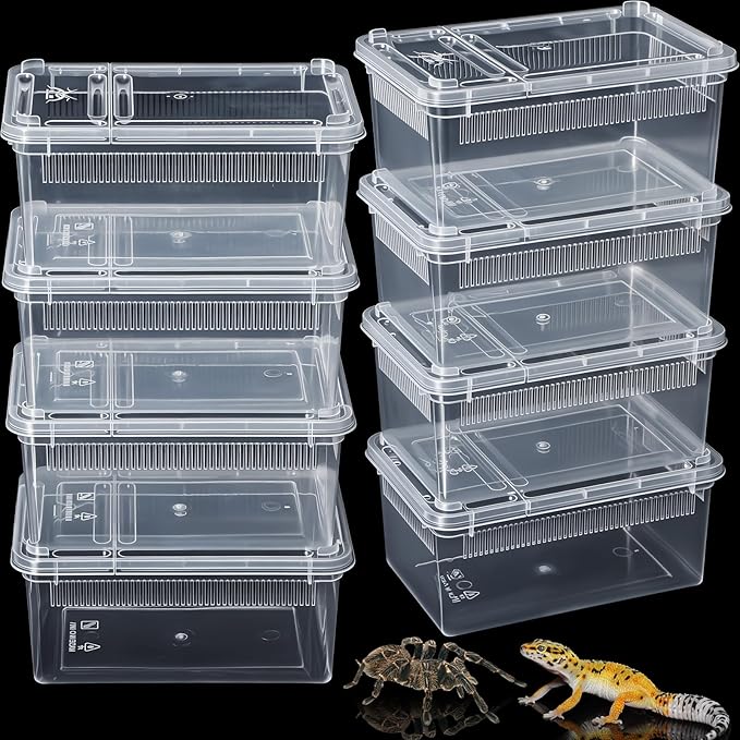 Irenare 8 Pcs Reptile Breeding Breeding Box Plastic Spider Terrarium Tarantula Feeding Box for Bearded Dragon Lizard Spider Gecko Scorpion (Vent Strips,5.9 x 3.9 x 2.5 Inch)