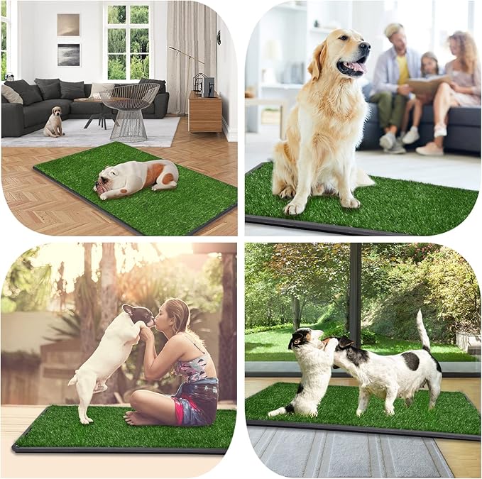 LOOBANI Large Dog Grass Pad with Tray - Dog Litter Box - Indoor Potty for Apartment and Patio Training - with 2 Packs Grass Pee Pads for Replacement, 47.6×29 Inch