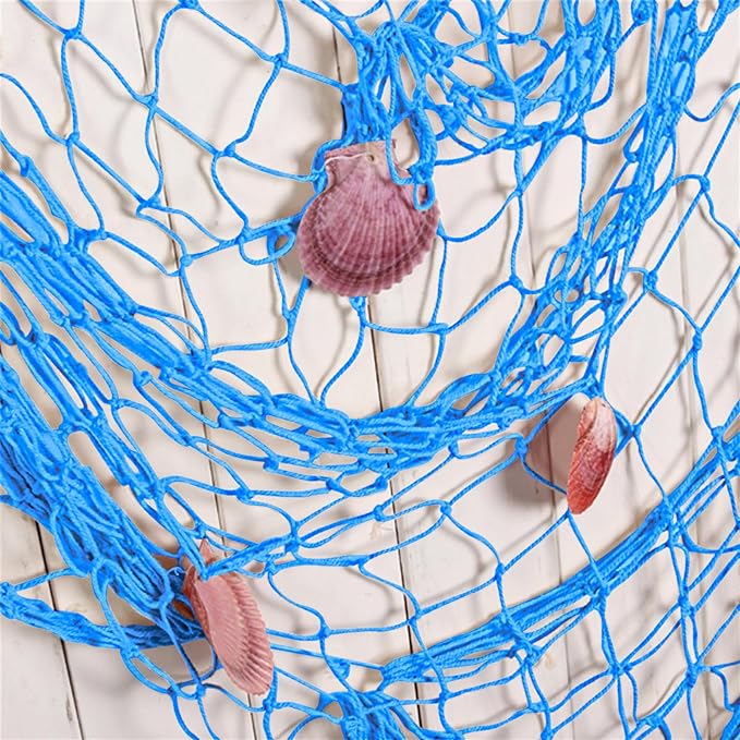 Nature Fish Net Wall Decoration with Shells, Ocean Themed Wall Hangings Fishing Net Party Decor for Pirate Party,Wedding,Photographing Decoration