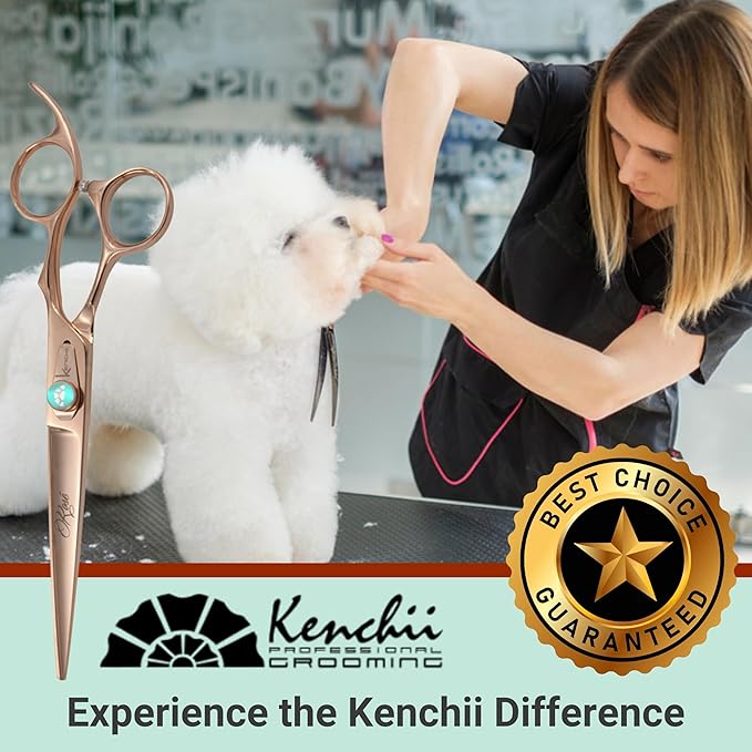 Kenchii Rose Dog Grooming Scissors, 7 Inch Straight Shears, Dog Scissors for Grooming, Ergonomic Design for Comfort and Precision, Heavy Duty, Durable and Sharp