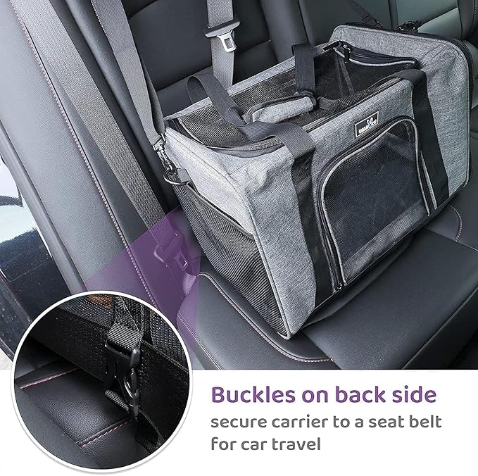 Airline Approved Pet Carrier, Collapsible Cat Carrier, Expandable Dog Carrier, 900D High Density Oxford Cloth, Wear-Resisting, Anti Tearing, Safety Lock Zipper, Reflective Tape