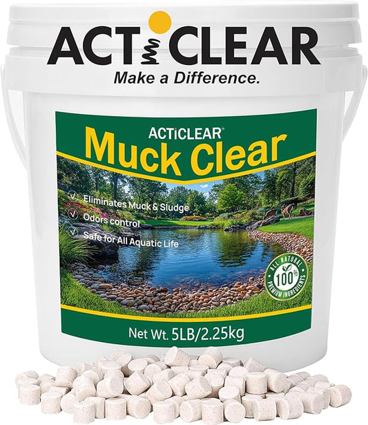 Muck Clear - 5LB Beneficial Bacteria for Ponds & Lake, Boost Enzymes, Sludge Odor Away, Outdoor Fish Pond Water Clarifier, Safe for Aquatic Life, Treats Up to 30,000 Sq Ft