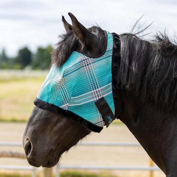 Kensington Fly Mask with Fleece Trim for Horses — Protects Face and Eyes Helps Block Sun Rays While Allowing Full Visibility — Breathable and Non Heat Transferring