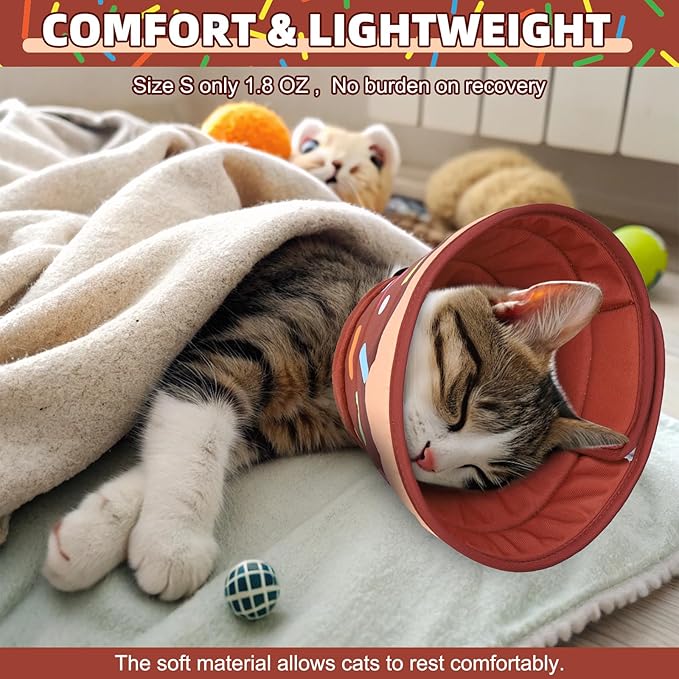 KOOLTAIL Cat Cone Collar Soft, Adjustable Cat Cones to Stop Licking, Foldable Donut Water Resistant Pet Recovery Neck E Collars After Surgery, Kitten Elizabethan Collar for Small to Large Cats,Brown S