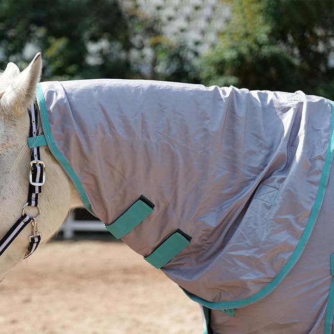 Horse Fly Sheet with Detachable Neck Cover & Belly Wrap, Adjustable Fly Sheet for Horses, Ventilated Airflow Mesh Equine Cooling Summer Flysheet Grey 72