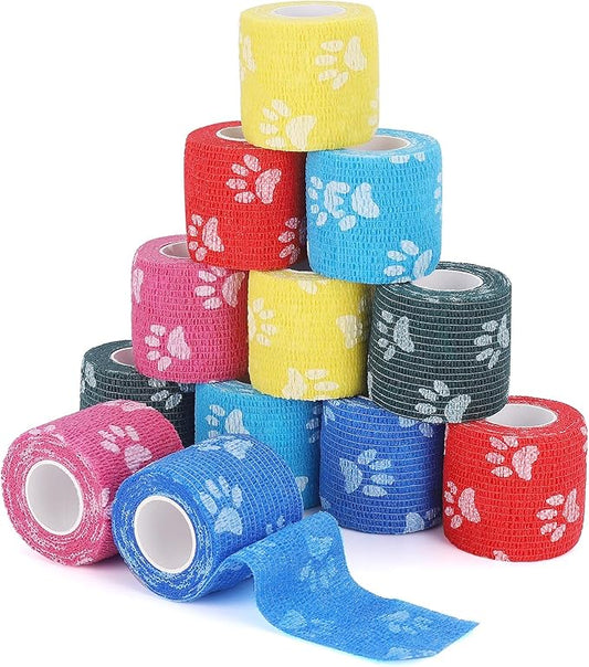 Vet Wrap Self Adhering Bandage Wrap Cohesive Bandage Multi-Function Wrap Tape for Dogs Cats Horses Birds Animals Non-Woven Strong Sports Tape for Wrist Healing Ankle Sprain & Swelling 12 Rolls