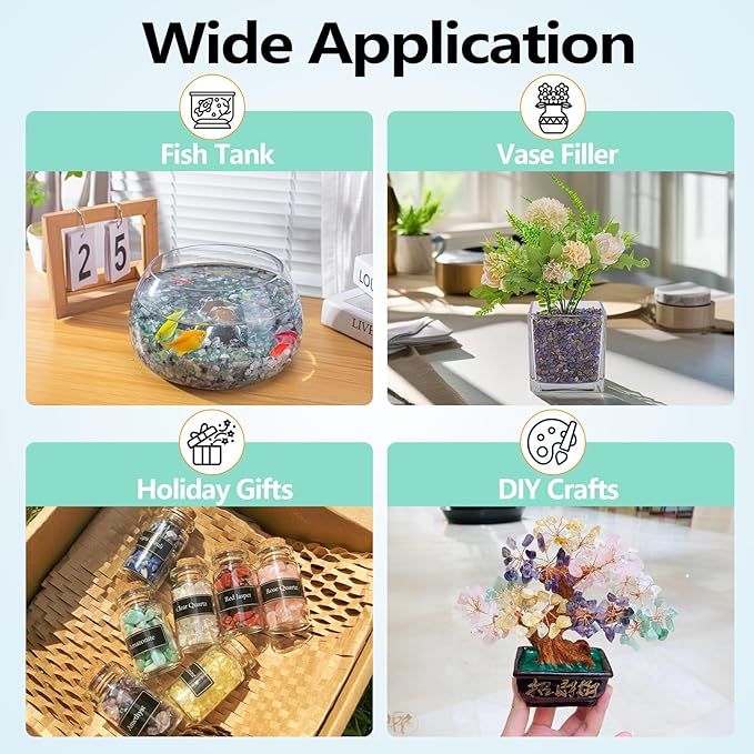 0.5 Lb/230g Blue Agate Crushed Stone Tumbled Chips Bulk, Natural Polished Aquarium Gravel Rocks Crystals Stones Decorative Fish Tank Pebbles Vase Filler - 5-7mm