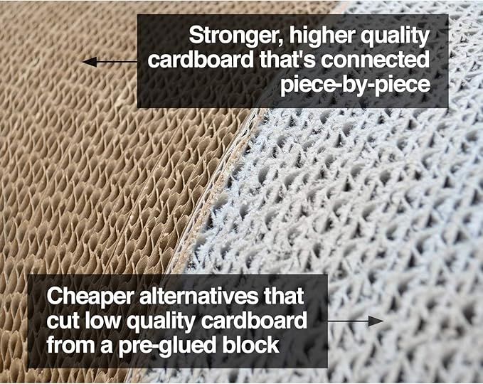 PetFusion Jumbo Cat Scratcher Lounge, White. 39 x 11 x 14 inch 4 Cardboard Scratching Surfaces and 2 Levels, Scratch, Play, Perch, and Hide100% Recyclable Cardboard Cat Lounge