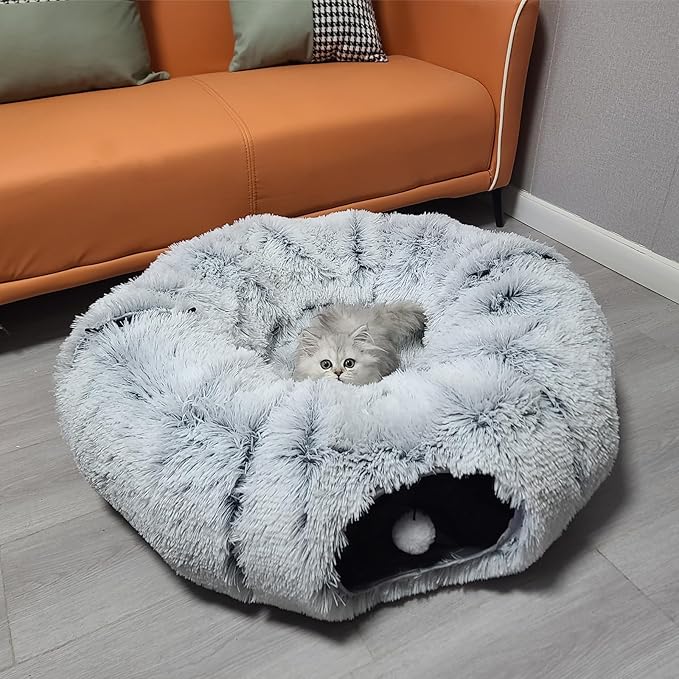 Cat Tunnels for Indoor Cats, Plush Cat Tunnel Bed, Cat Playing Donut Bed, Multifunctional Cat Toys for Relaxing