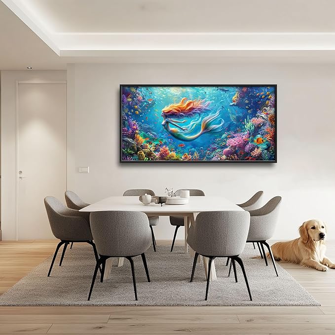 Quorin Mermaid Large Wall Art Sea Ocean Mermaid Pictures Colorful Undersea Wall Decor Canvas Print Painting Artwork for Bathroom Living Room Bedroom 60L x 30W