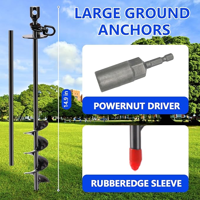 Heavy Duty Dog Tie Out Stake,14.8" Spiral Dog Stakes with Swivel Hook for Outside,Yard,Camping,Rust Proof Ground Anchor for Dogs Run Cable Leash Tether Chains,Small to Large Dogs Up to 200bs