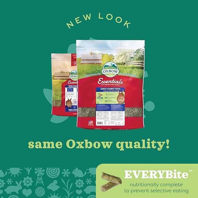 Oxbow Essentials Rabbit Food, Adult, Made with Oxbow Timothy Hay for Rabbit, Pet Pellets with Vitamins & Minerals, Small Animal Pet Products, Bunny Food, Made in USA, High Fiber, 25 lb. bulk bag