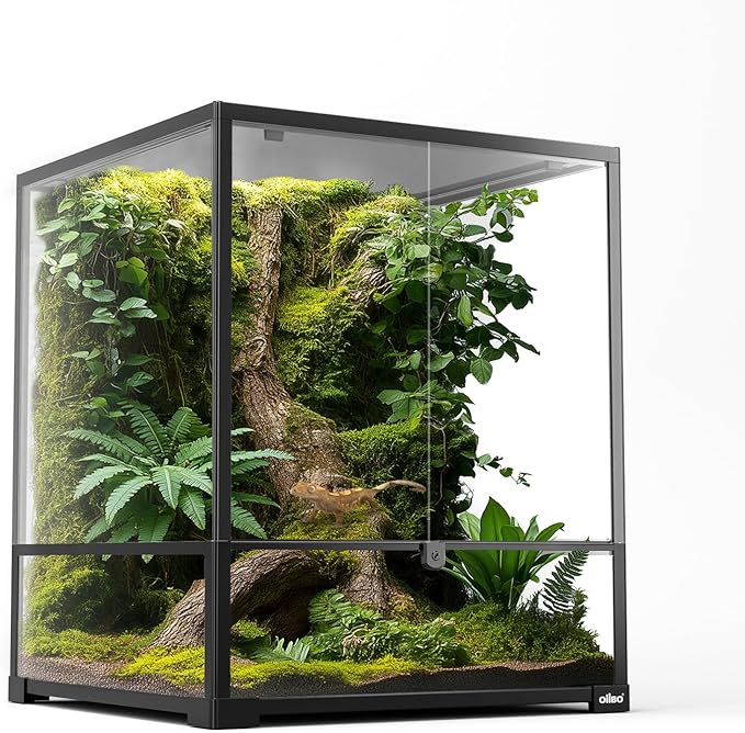 Oiibo 18" x 18" x 24" Glass Reptile Terrarium, Knock-Down Rainforest Reptile Habitat Tank with Front Opening Doors & Top Screen Ventilation, 30 Gallon Vertical Terrarium