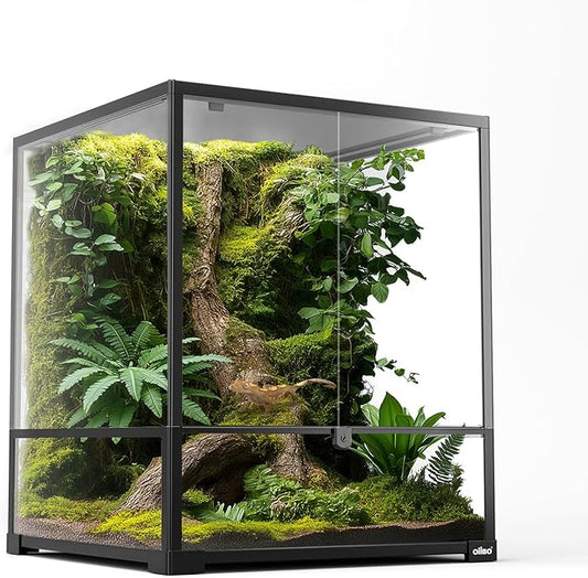 Oiibo 18" x 18" x 24" Glass Reptile Terrarium, Knock-Down Rainforest Reptile Habitat Tank with Front Opening Doors & Top Screen Ventilation, 30 Gallon Vertical Terrarium