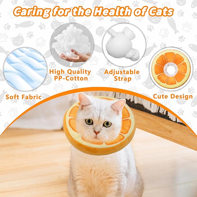 Soft Cat Cone Collar, Cute Cat Recovery Collar Suitable for Small, Medium, Large Cats,Elizabethan Neck Collar for Cats After Surgery (Orange, Medium)