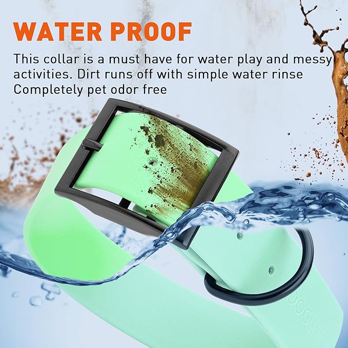 Dogline Biothane Waterproof Dog Collar Strong Coated Nylon Webbing with Black Hardware Odor- Proof for Easy Care Easy to Clean High Performance Fits Small Medium or Large Dogs, Sea Foam Green