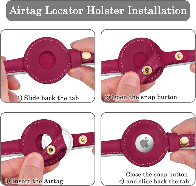 OOPSDOGGY Rolled Leather Dog Collar with Airtag Holder - Reflective Round Airtag Dog Collar - Soft Tracking Pet Collar for Small Dogs Puppy Cats Kitten (Pink, S, 10"-13")